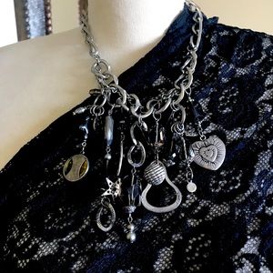 Gorgeous chrome charm pendant necklace